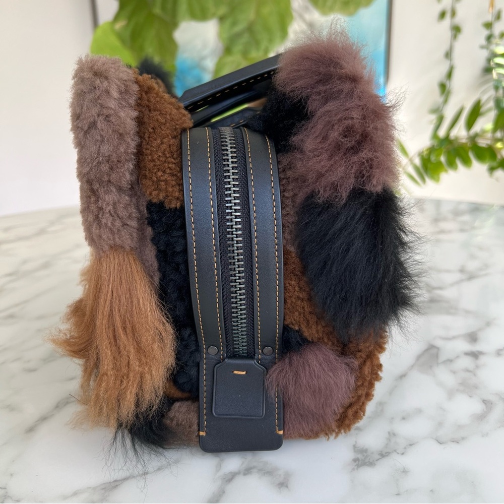 NWOT COACH Rogue 25 With Patchwork Shearling Fur Dark Multi Black Brown CM570 - Picture 5 of 16